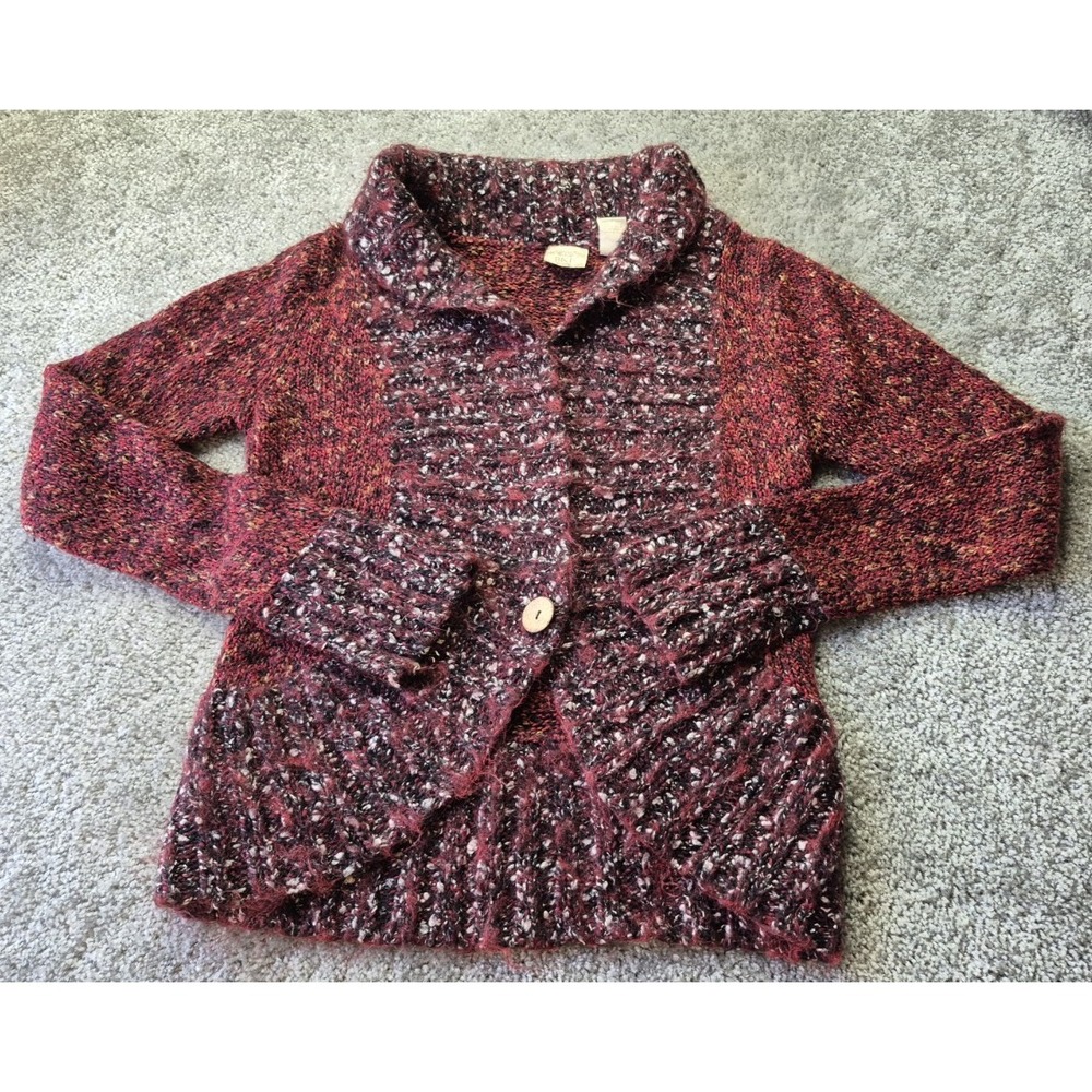 Buckle BKE Women Cardigan Sweater Largel Red Multicolor Button‎ Alpaca Mohair